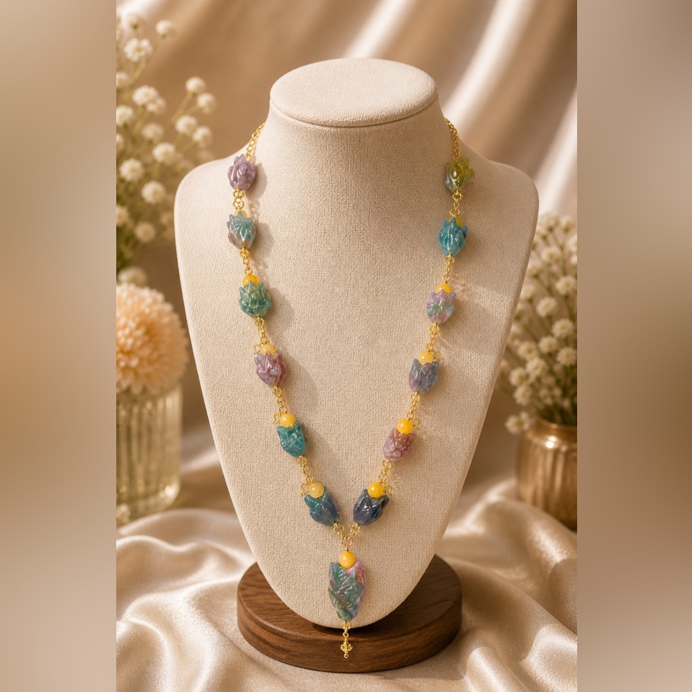 Handcrafted Carved Dragon necklace with Agate and Crystal and Matching Earrings